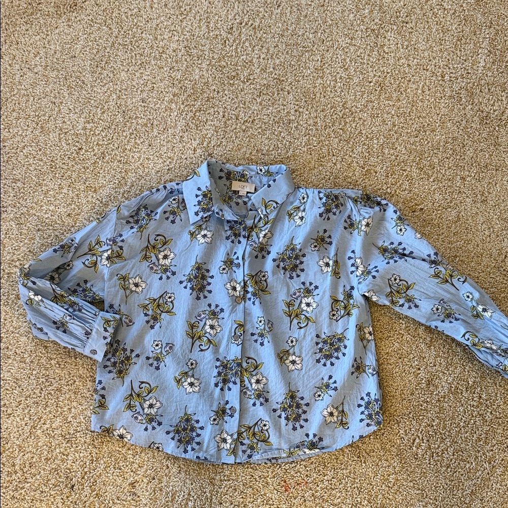 LOFT Light Blue Floral Button-Down Shirt